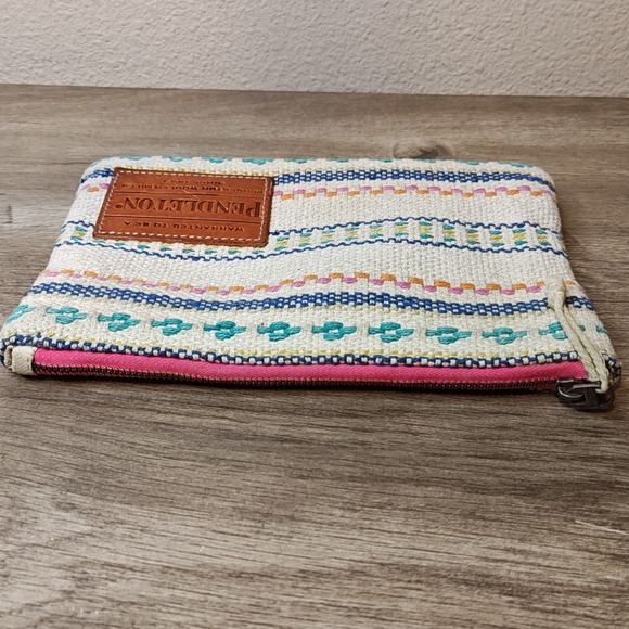 Pendleton Paloma Stripe Southwestern Woven Canvas Zipper Pouch Bag Cream - Picture 3 of 13